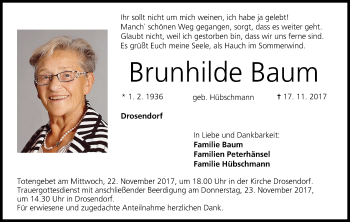Anzeige von Brunhilde Baum von MGO