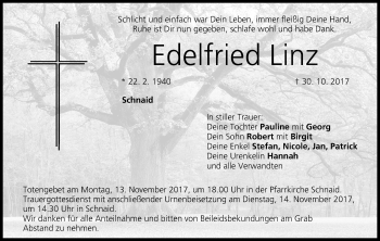 Anzeige von Edelfried Linz von MGO
