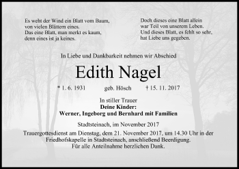 Anzeige von Edith Nagel von MGO
