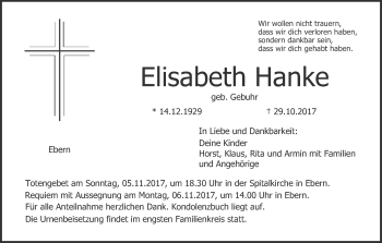 Anzeige von Elisabeth Hanke von MGO