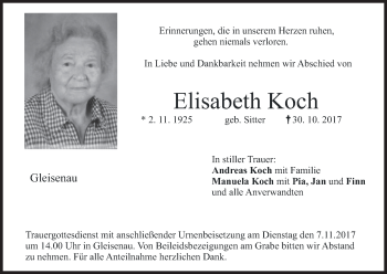 Anzeige von Elisabeth Koch von MGO