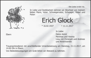Anzeige von Erich Glock von MGO