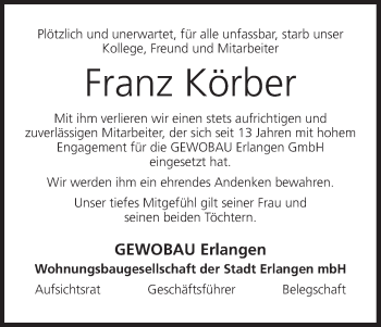 Anzeige von Franz Körber von MGO