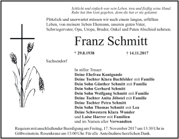 Anzeige von Franz Schmitt von MGO
