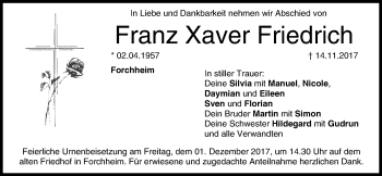 Anzeige von Franz Xaver Friedrich von MGO