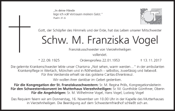 Anzeige von Franziska Vogel von MGO