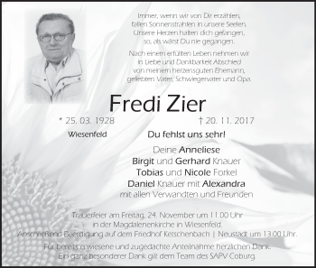 Anzeige von Fredi Zier von MGO