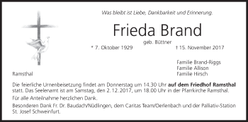Anzeige von Frieda Brand von MGO