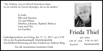 Anzeige von Frieda Thiel von MGO
