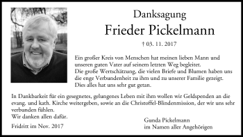Anzeige von Frieder Pickelmann von MGO