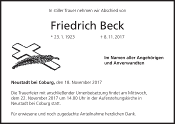 Anzeige von Friedrich Beck von MGO