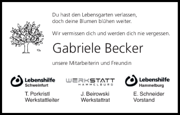 Anzeige von Gabriele Becker von MGO