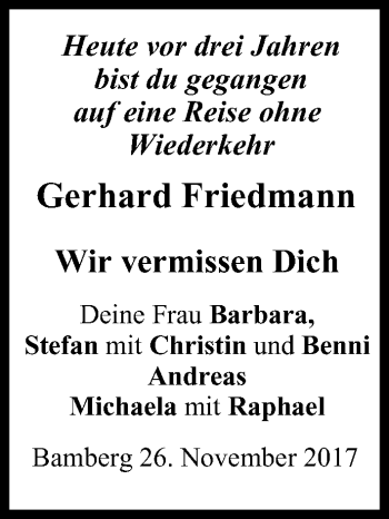 Anzeige von Gerhard Friedmann von MGO