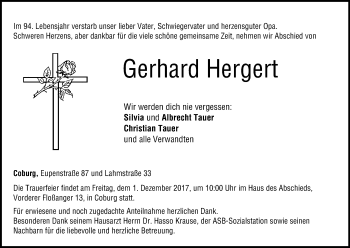 Anzeige von Gerhard Hergert von MGO
