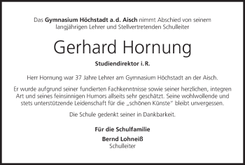 Anzeige von Gerhard Hornung von MGO