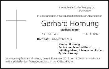 Anzeige von Gerhard Hornung von MGO