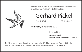 Anzeige von Gerhard Pickel von MGO