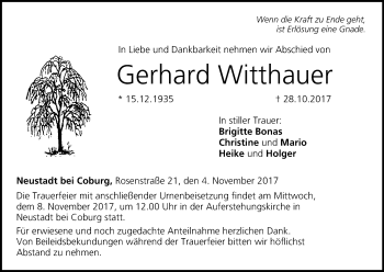 Anzeige von Gerhard Witthauer von MGO