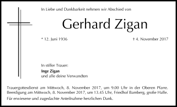 Anzeige von Gerhard Zigan von MGO