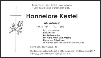 Anzeige von Hannelore Kestel von MGO