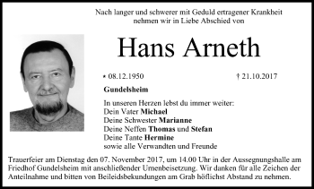 Anzeige von Hans Arneth von MGO