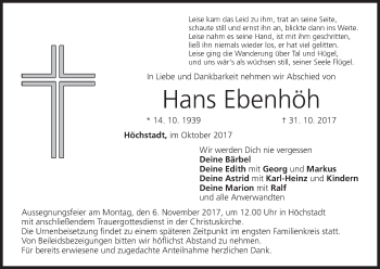 Anzeige von Hans Ebenhöh von MGO