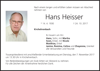 Anzeige von Hans Heisser von MGO