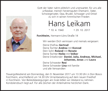Anzeige von Hans Leikam von MGO