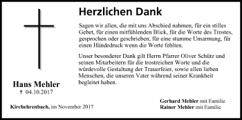 Anzeige von Hans Mehler von MGO