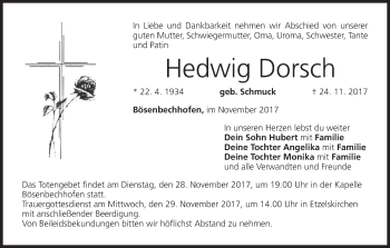 Anzeige von Hedwig Dorsch von MGO