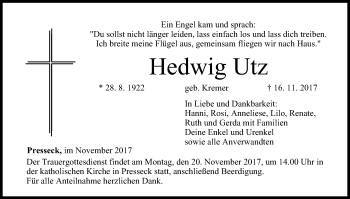 Anzeige von Hedwig Utz von MGO