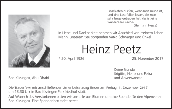 Anzeige von Heinz Peetz von MGO