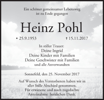 Anzeige von Heinz Pohl von MGO