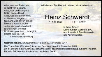 Anzeige von Heinz Schwerdt von MGO