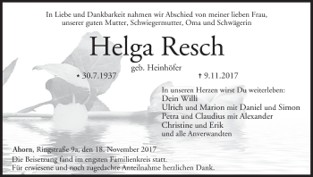 Anzeige von Helga Resch von MGO