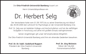 Anzeige von Herbert Selg von MGO