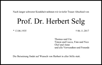 Anzeige von Herbert Selg von MGO