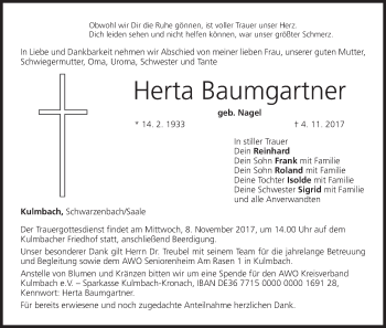 Anzeige von Herta Baumgartner von MGO