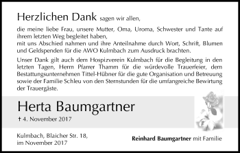Anzeige von Herta Baumgartner von MGO