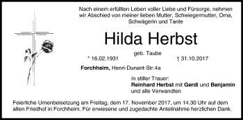 Anzeige von Hilda Herbst von MGO