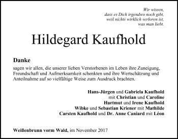 Anzeige von Hildegard Kaufhold von MGO