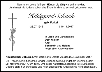 Anzeige von Hildegard Schunk von MGO
