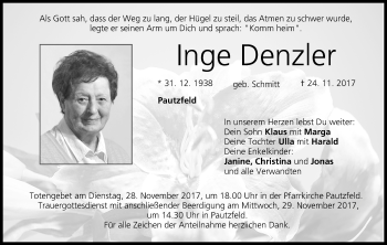 Anzeige von Inge Denzler von MGO
