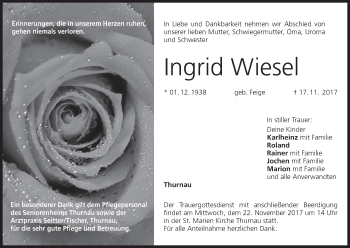 Anzeige von Ingrid Wiesel von MGO