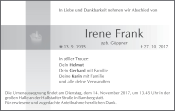 Anzeige von Irene Frank von MGO