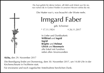 Anzeige von Irmgard Faber von MGO