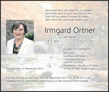Anzeige von Irmgard Ortner von MGO