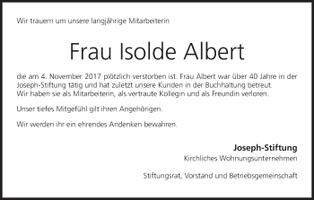 Anzeige von Isolde Albert von MGO