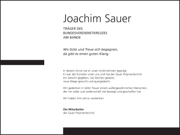 Anzeige von Joachim Sauer von MGO