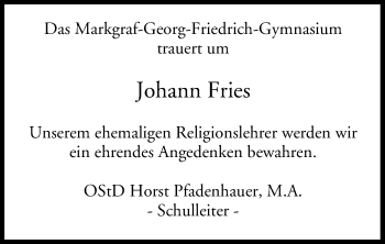 Anzeige von Johann Fries von MGO